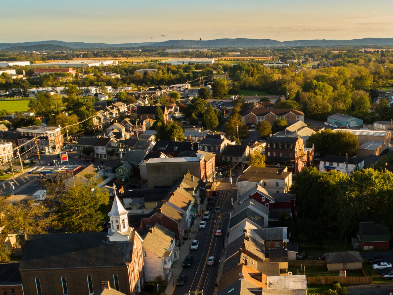 The scenic view of the small Pennsylvanian town Bath at sunset.